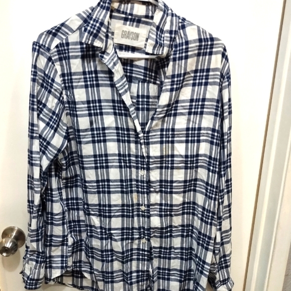 Grayson Blue and White Woman's  Plaid Shirt - Picture 1 of 3